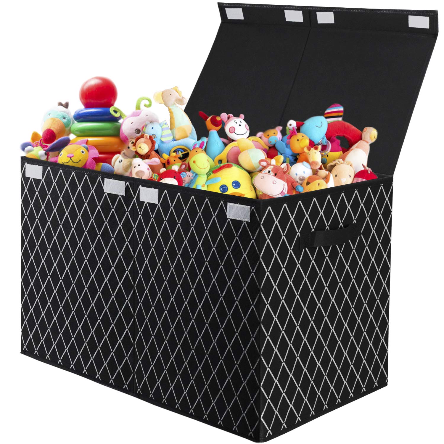 VERONLY Toy Box Large Kids Storage Chest with Lid, Black Foldable Clothes Storage Boxes for Wardrobe, Fabric Collapsible Basket Container with Handles for Toys,Bedroom,Nursery