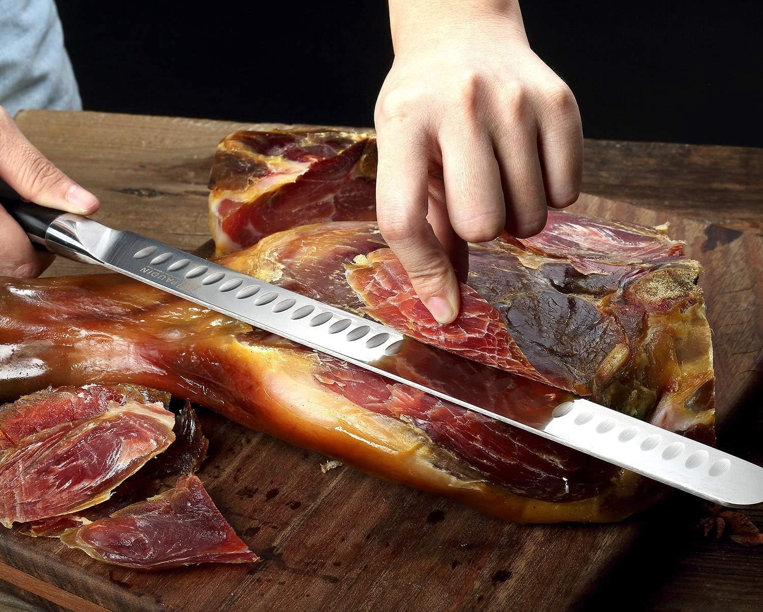 PAUDIN Carving Knife 12-Inch - Razor Sharp Granton Edge Kitchen Knife, Ham Roasts Meats Brisket Slicing Knife, German Stainless Steel Blade, Comfortable Triple Rivet Fiberglass Handle: Kitchen & Dining