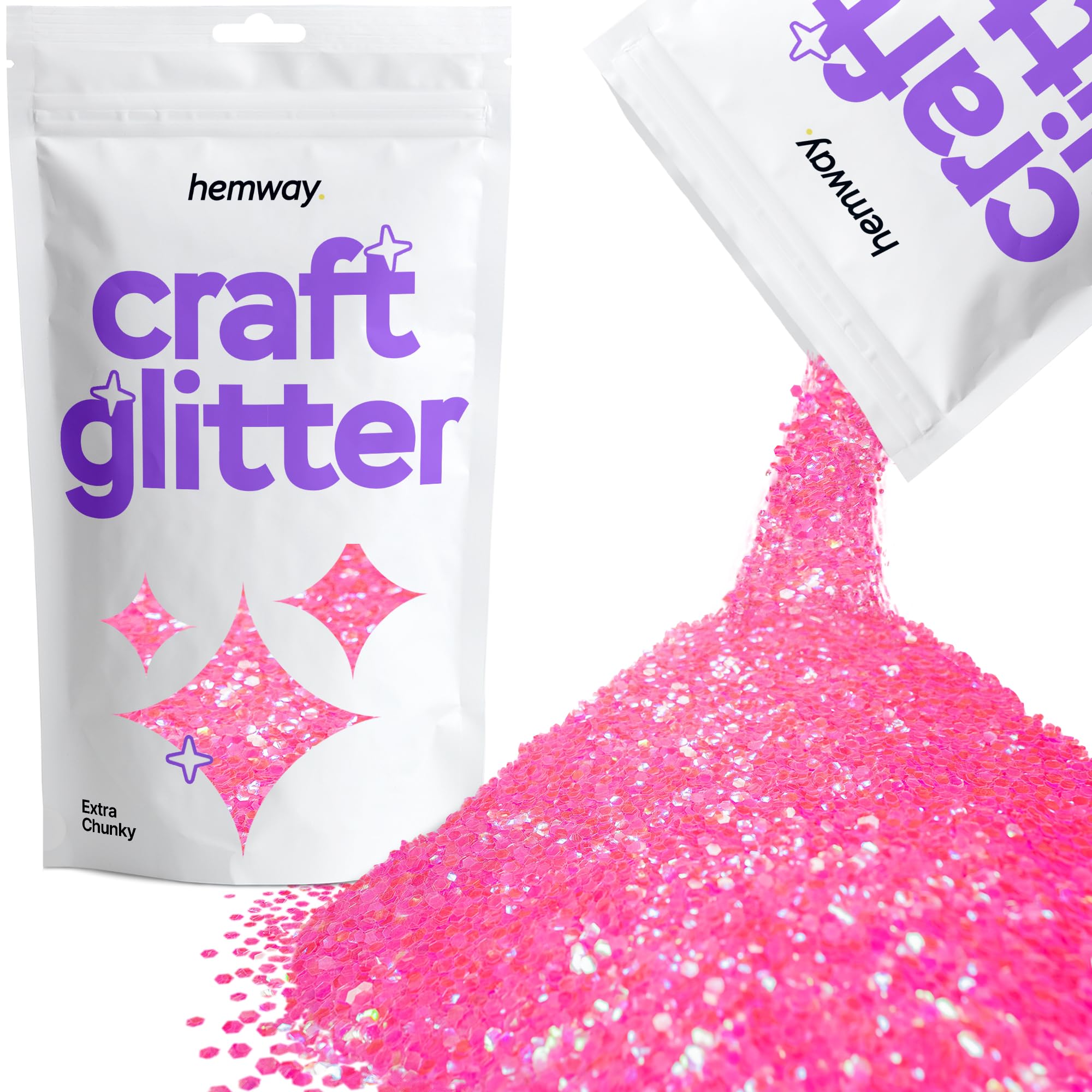 Hemway Craft Glitter Baby Pink Iridescent 100g Extra Chunky Glitter for Crafts, Resin, Cosmetic, Nail, Face, Body, Festival, Tumblers, Art, Candle, Crafting