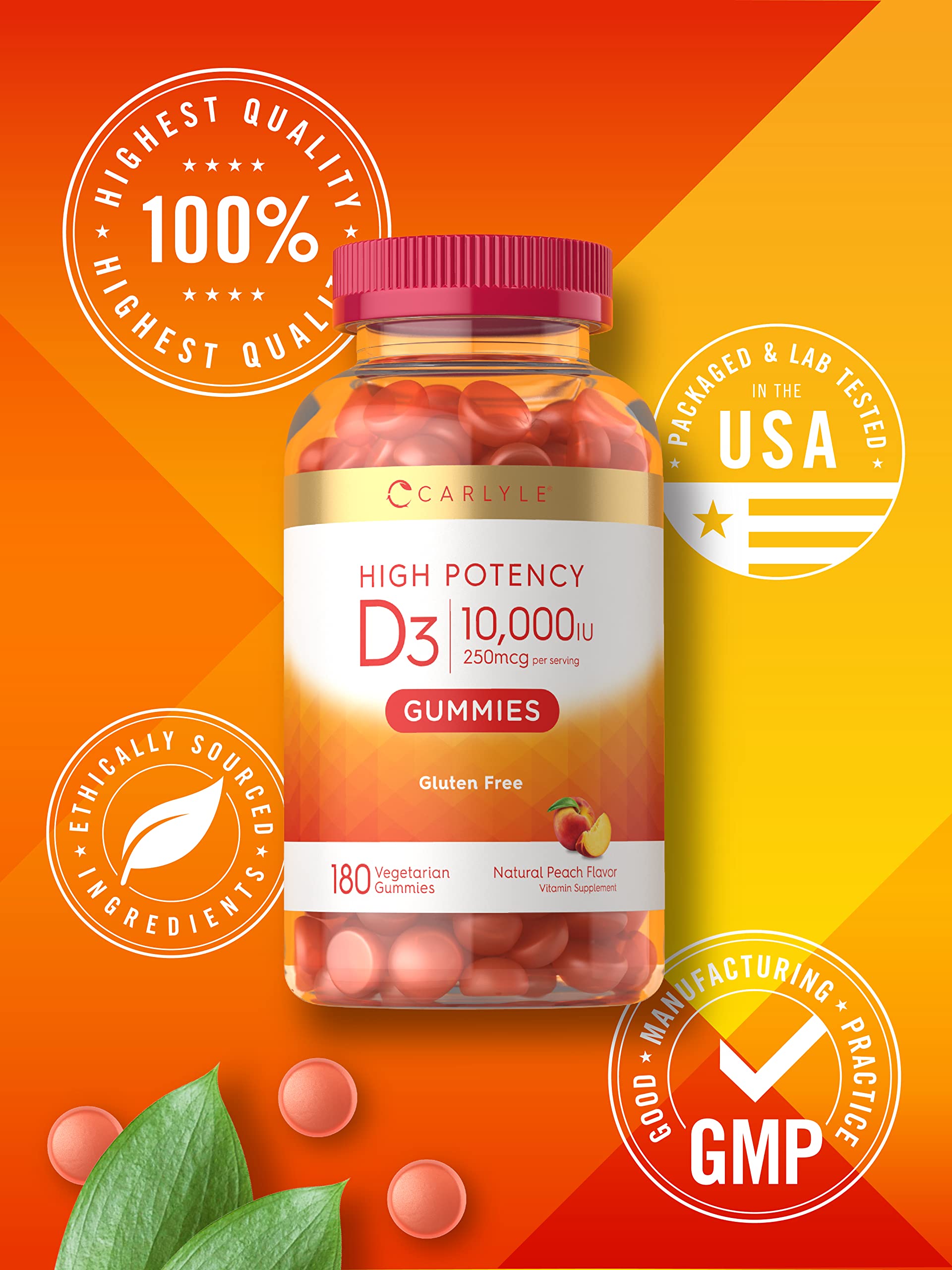 Carlyle Vitamin D3 Gummies 10,000 iu 180 Count Vegetarian, Non