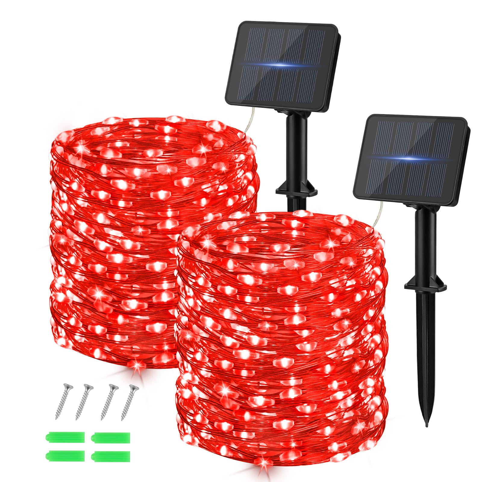 Dalugo Red Solar Lights Outdoor Garden, 2 Pack 120 LED Solar Powered Fairy Lights 40Ft 8 Modes Waterproof String Lights for Garden, Yard, Tree, Indoor/Outdoor Decoration