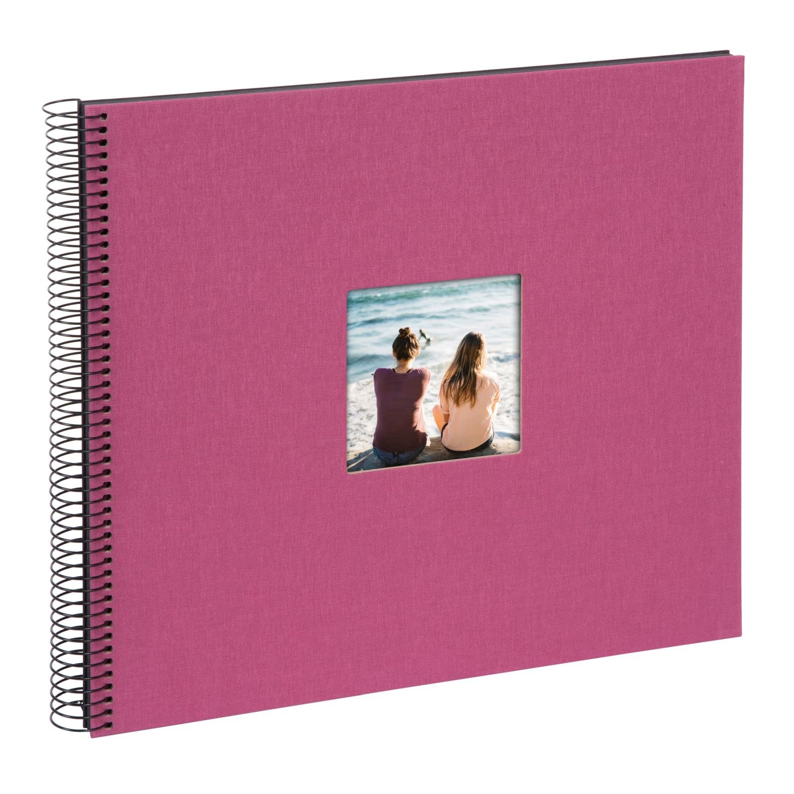 goldbuch Bella Vista 25 908 Spiral Album with Picture Cut-Out Photo Album 35 x 30 x 1.5 cm Spiral Diameter 2.8 cm Linen Memory Album 40 Black Pages Photo Book for DIY Fuchsia