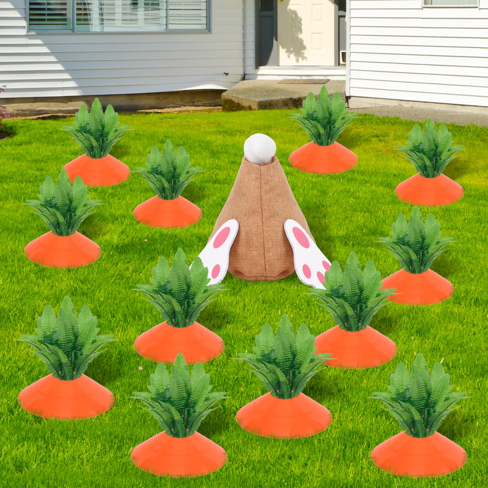 Photo 1 of 13 Set Easter Yard Carrot Decorations Stakes Simulation Bunny Butt Outdoor Artificial Fake Carrots Yard Sign Pring Lawn Garden Easter Decor Hunt Game Party