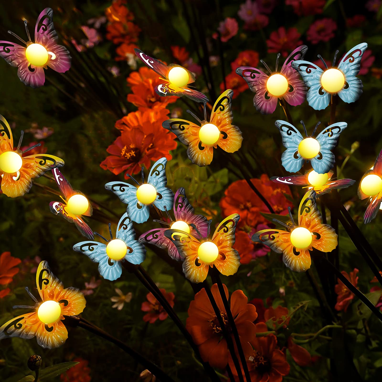Lerelin Solar Lights Outdoor Garden,Butterfly Solar Lights 4 Pack 6 LED Light Bulbs Waterproof,Starburst Swaying Firefly Solar Garden Lights for Garden,Yard, Path, Lawn Decor(Warm Lights 4ps)