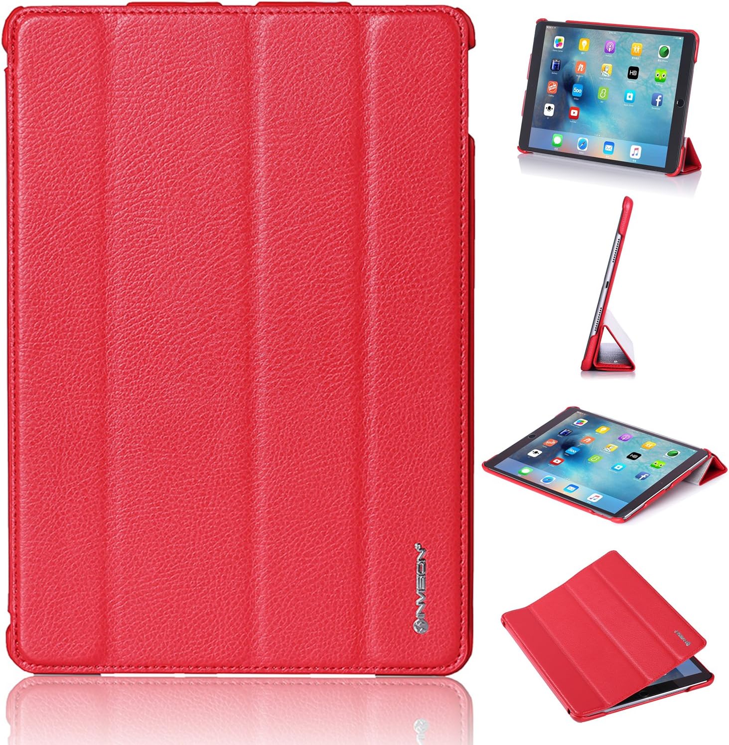 Invision iPad Pro 10.5 Smart Case Cover with Protection & Reinforced Impact Zones – Quality PU Leather - Auto Sleep/Wake Function [Pro 10.5 Red]