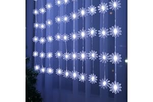 BLOOMWIN 2-in-1 Christmas Fairy Curtain Lights with Snowflake Pendants 100LEDs 9.8ft*3.3ft USB Twinkle String Light with Remote for Xmas Party Wedding Cool White