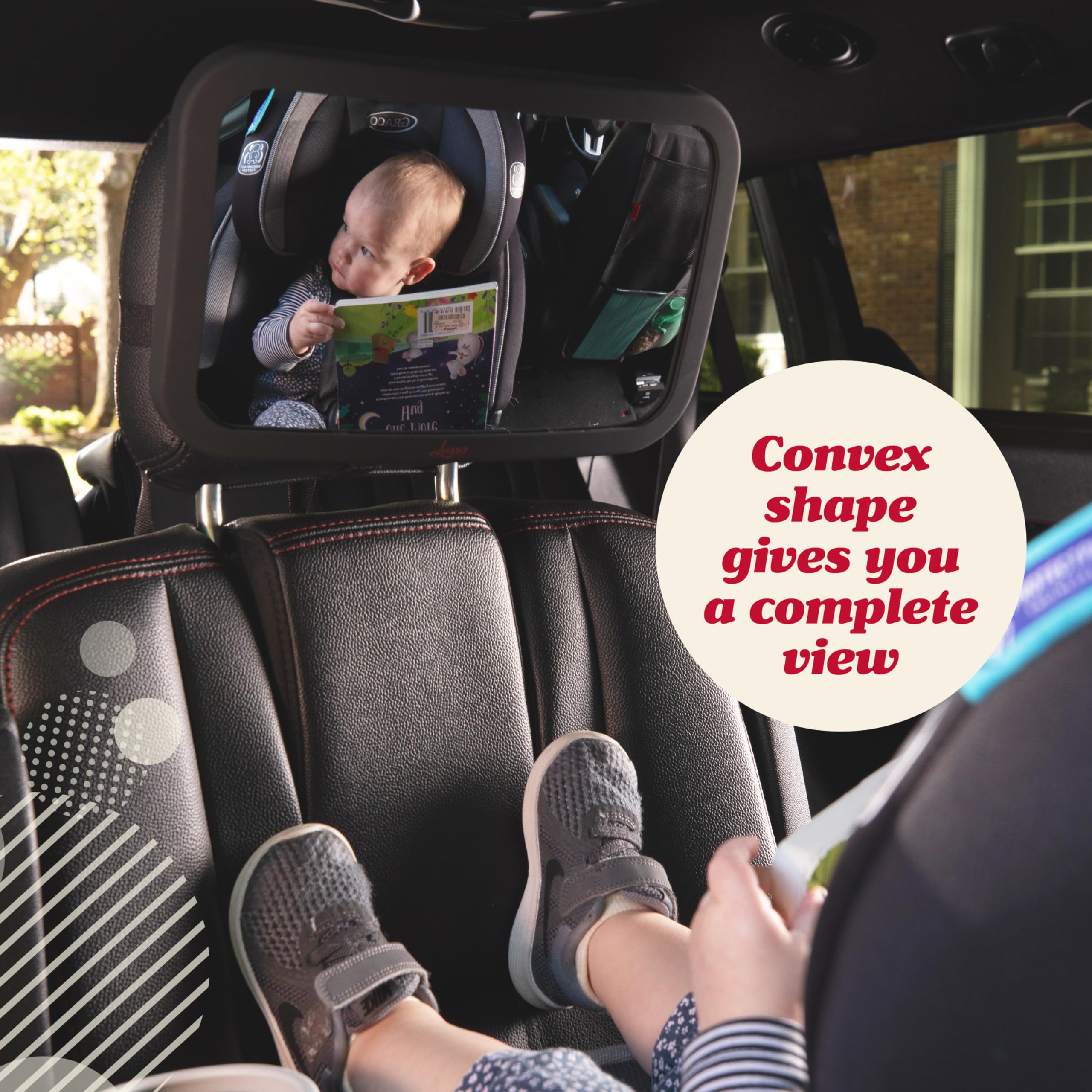 Lusso Gear Baby Backseat Mirror for Car. Largest and Most Stable Mirror with Premium Matte Finish, Crystal Clear View of Infant in Rear Facing Car Seat - Secure and Shatterproof (Black)