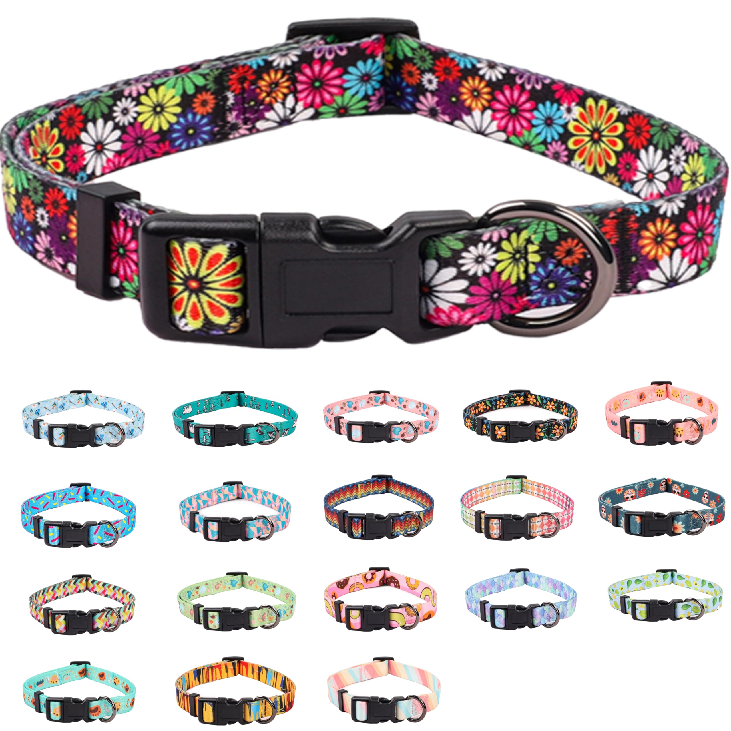 COSYHOMELONDON Dog Collar for Small Dogs, Cute Small Medium Large Dog Pet Collar, with Floral Patterns, Soft Adjustable for Boy Girl Female Male Puppy Dog Collar (Floral B, m)