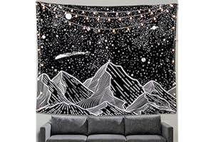 Zussun Black and White Tapestry Starry Night Mountain Tapestries for Bedroom Aesthetic Moon and Stars Tapastry's Wall Hanging Dark Nature Forest Wall Tapestry for Living Room Dorm (Dark, 60'' × 50'')