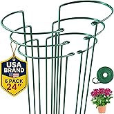 K-Brands Tall Plant Support Stakes – 10"W x 24"H Half Round Peony Cages and Supports for Indoor and Outdoor Plants – Plant Cage Ring Support for Flower - Peony, Tomato, Hydrangea, Rose Bush (6 Pack)