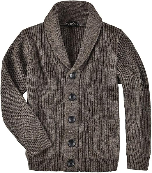 VOBOOM Men's Knitwear Button Down Shawl Collar Cardigan Sweater with
