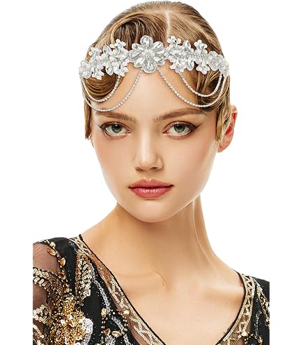 Rhinestone Mesh Headpiece Vintage 1920s Gatsby Headband for Women Girls Amazon.com : CROWN GUIDE 1920s Accessories for Women Roaring  main image 4