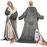 GarveeHome Wearable Heated Blanket with Foot Pocket & Sleeves, Electric Snuggle Throw Blankets, Flannel & Sherpa, 6 Heat Settings & 2–10 H Auto Shut-Off, 50"×70"+18", Grey