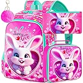 TXHVO 16" Backpack for Girls Boys 4-8, 3Pcs Kids Bookbag Set with Lunch Box, School Bag for Preschool Kindergarten