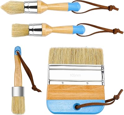 Dreamtop Chalk Paint and Wax Brush Set 4-Piece Natural Bristle with Wood Handles