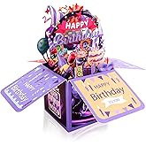 Surprise Pop Up Happy Birthday Cards, Lovely 3D Birthday Card for Adults and Kids with Envelopes, Unique Design Handmade Foldable Greeting Cards for Daughter, Son, Mom, Dad, Friend(Deep Purple)