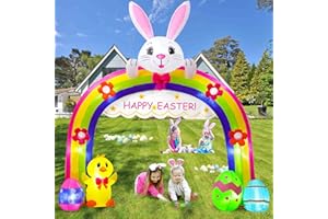 WorTade 10FT Easter Inflatables Outdoor Decorations, Easter Inflatable Bunny Rainbow Archway with Easter Egg Build-in 9 LEDs Blow Up Yard Decorations for Easter Arch Decor Outdoor Yard Decorations