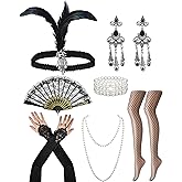 Zinniday 1920s Accessories Set for Women, 7 Pack Vintage Roaring 20s Flapper Outfits with Headpiece for 20's Women Costume