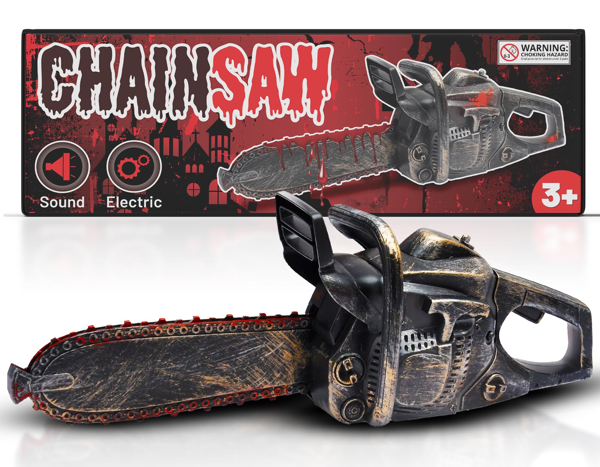 Photo 1 of 16" Bloody Rusty Electric Chainsaw - Battery Operated Chainsaw Massacre Role Play Accessory with Motion & Sound Effects for Halloween Cosplay Prop, Decorations