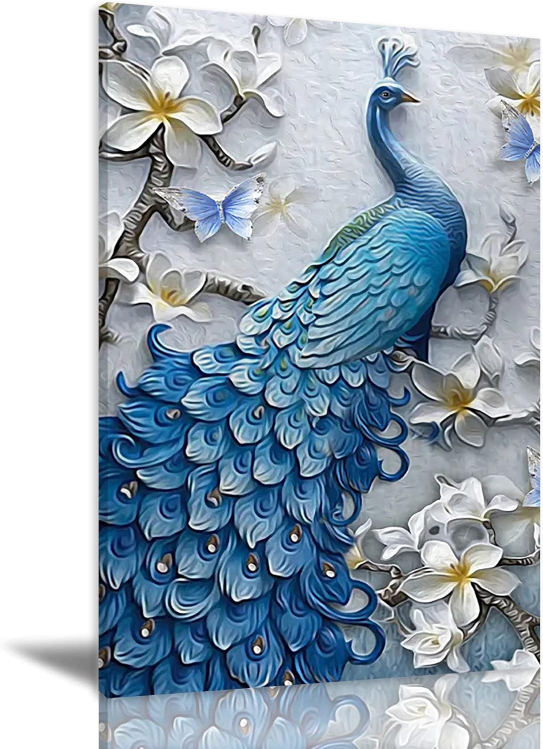 Paintings - Abstract Wall Decor Oil Painting on Canvas Abstract Blue Peacock Framed Canvas Wall Art For Living Room Watercolor Bird Artwork Modern Painting Pictures Home Decor and Office Decoration for Walls Ready to Hang for Kitchen Bedroom Decor 16x24inch