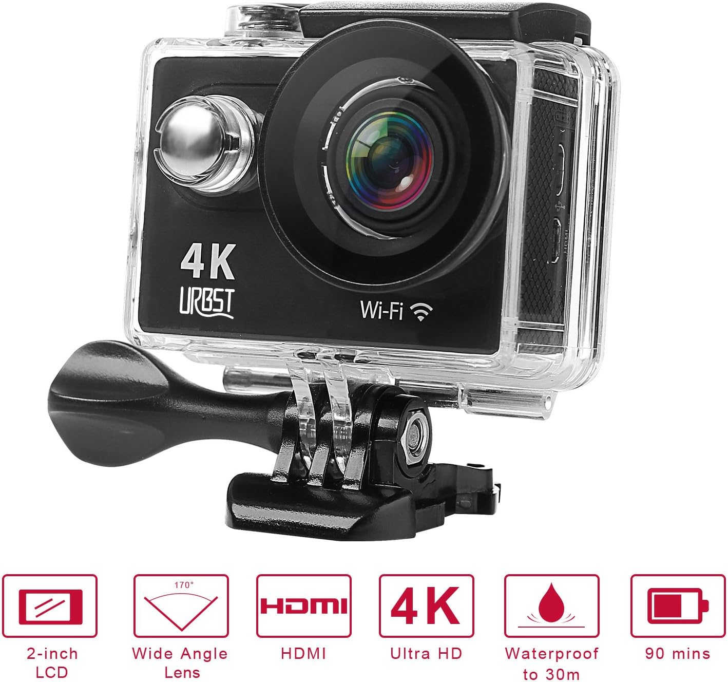 URBST Action Camera 4K Wifi Ultra HD 12MP 30M Waterproof DV Camcorder 170 Degree Wide Angle Lens Sports Camera 2 Inch LCD Screen with Accessories Kit for Outdoor