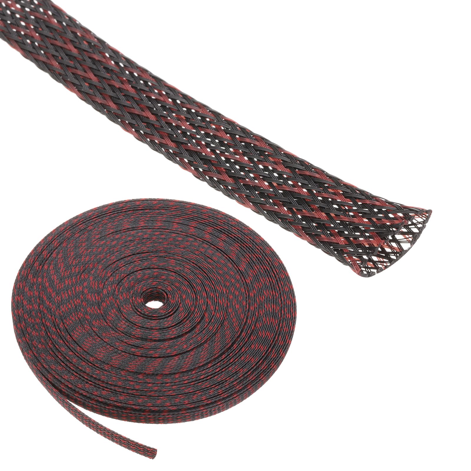 Rebower 100ft PET Expandable Wire Loom 3/8 Inch, PET Braided Wire Sleeving Cable Management Sleeve Tubing [for Audio Video Home Office Cord Protector]-Black, Red