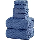 NALIVO Oversized Bath Towels 40x80 Inches Extra Large Bath Sheets for Adults Super Soft Quick Dry Highly Absobent Microfiber Shower Towels for Bathroom(Blue, 6Piece