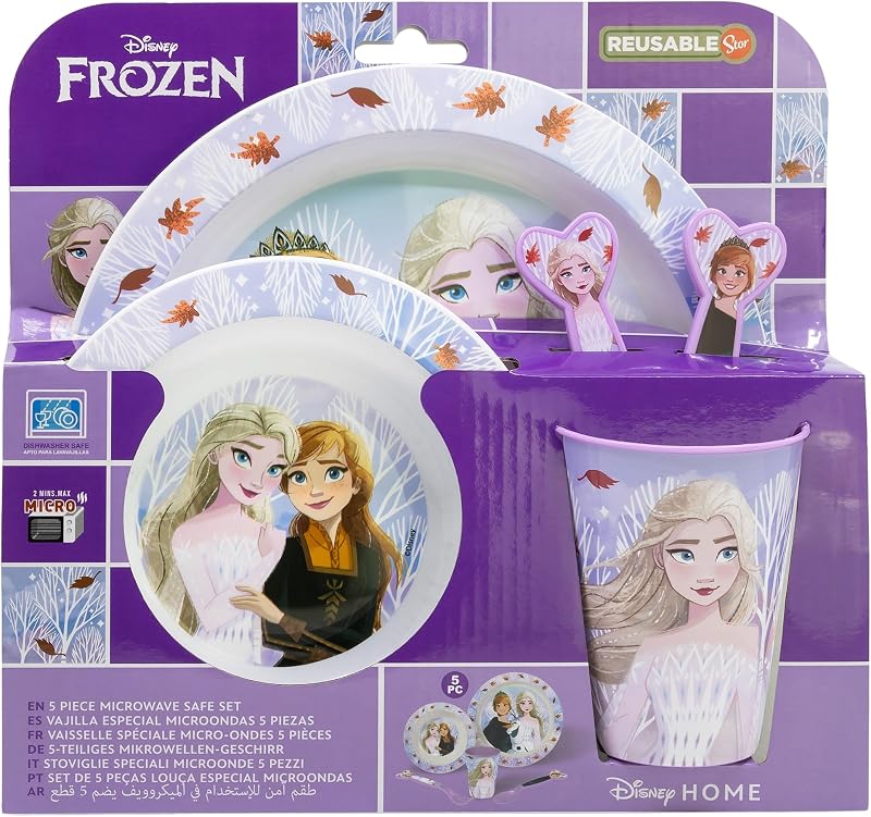 SET MICRO 5 PCS (PLATO, CUENCO, VASO Y CUBIERTOS) EN CAJA FROZEN AUTUM LEAVES