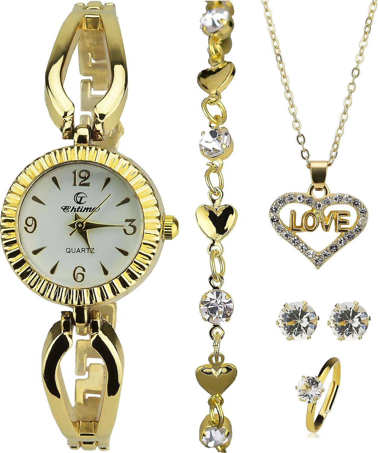BELLOS Women's White Watch Gift Set - Jewellery Set - Necklace Ring - Earrings - Bracelet, White, 25, Strap, white, 25, Strap - Image 3
