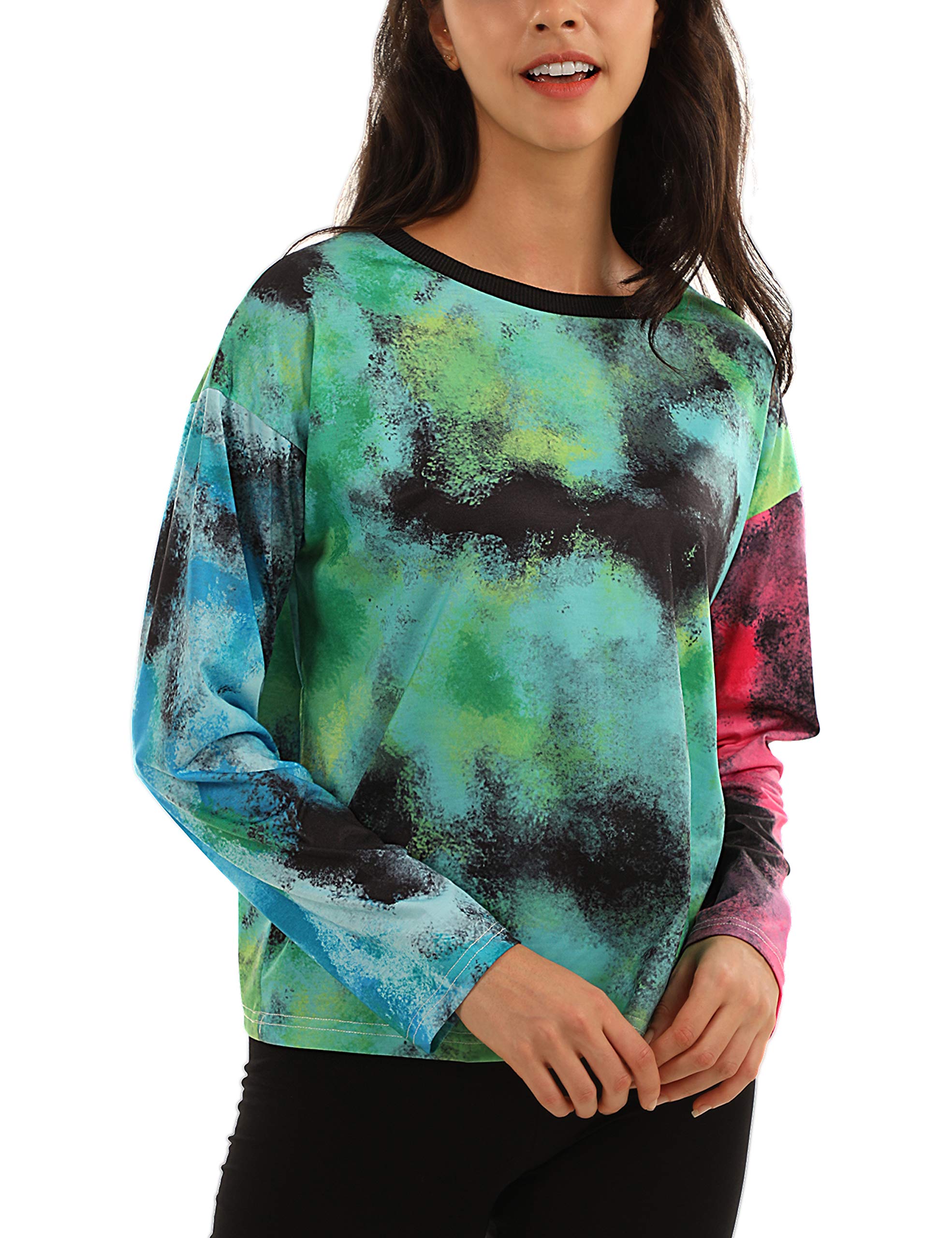 Blooming Jelly Tie Dye Shirt Long Sleeve Crew Neck T Shirts Casual Cute Tops Tee(M,Multi)