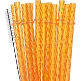 Dakoufish 12 Inch Reusable Clear Plastic Swirl Drinking Straws for 30 oz & 40 oz Jars/Tumblers,Set of 12 Pcs Replacement Crystal Orange Straws with Cleaning Brush (12inch,orange)