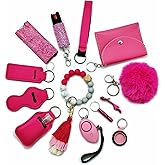 BATUMEYE Gift Keychain Set for Woman with Card Holder, Wristlet Strap, Whistle, Travel Bottle Holder, Bottle Opener