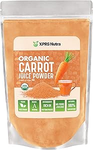 XPRS Nutra Organic Carrot Juice Powder - Pure Carrot Powder Organic from The USA - Ideal for Juice and Smoothie - High in Vitamin A, Phytonutrients and Antioxidants - USDA Organic and Non-GMO (16 oz)