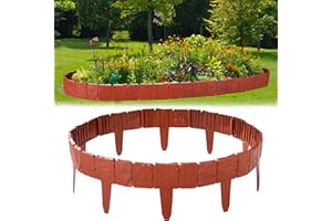 BIUEUS Landscape Edging Border, Garden Edging Border, No Dig Gray Stone Effect Plastic Lawn Edging Border with 20 pcs for Outdoor Garden Balcony Yard Walkway (Red)