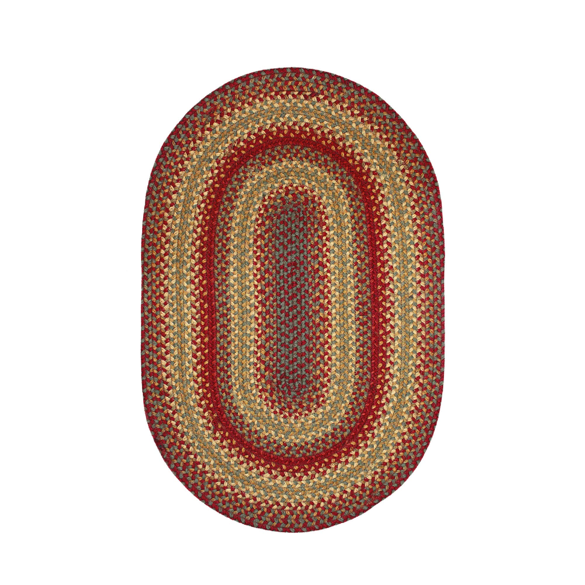 Cider Barn Premium Jute Braided Area Rug by Homespice, 8' x 10' Oval Red - Gold - Brown - Green, Rev