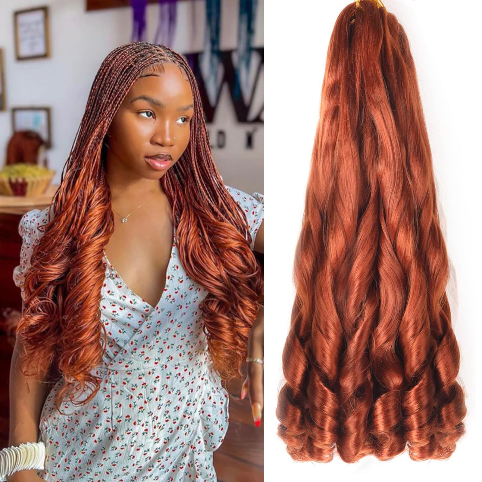 Alaleibaby 22 inch French Curl Braiding Hair 3 Pack Loose Wavy Spiral Curl Braids Crochet Hair Deep Wave Synthetic Extensions Pre Stretched Bouncy Braiding Hair