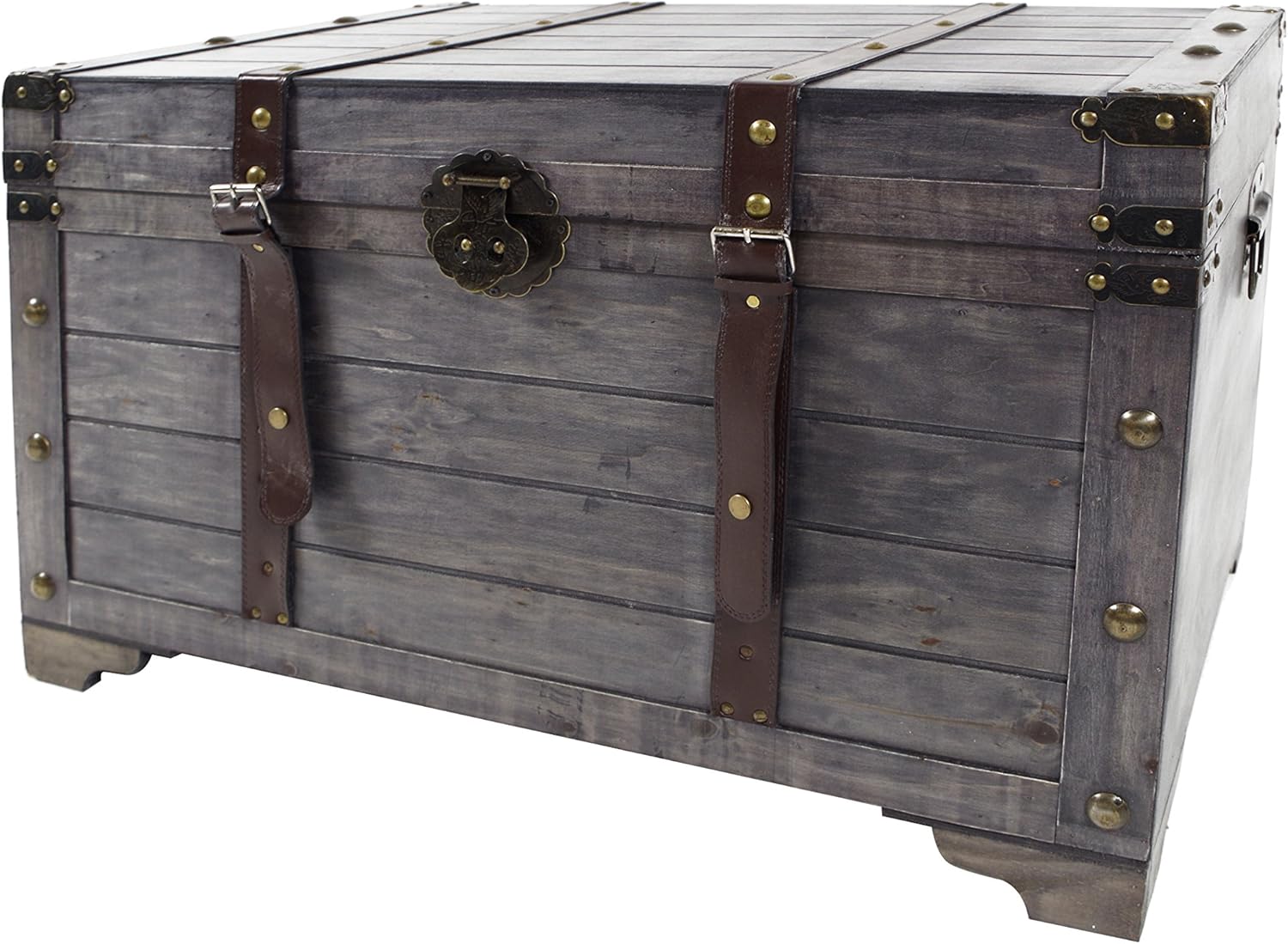 Kobolo Truhe Kuba im Schatzkistendesign aus grauem Holz: Amazon.de