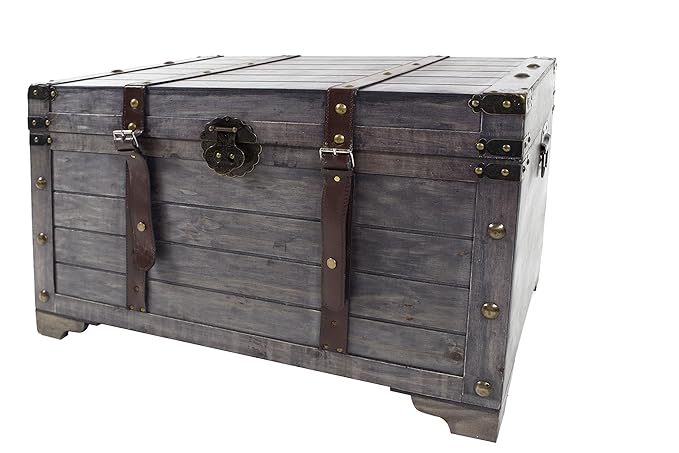 Truhe Kuba im Schatzkistendesign aus grauem Holz