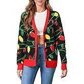 Ugly Christmas Sweater for Women Christmas Cardigans Funny Xmas Open Front Button Down Knit Coat Outwear