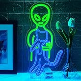Ineonlife Green Alien Neon Sign, Funny Cat Alien Stuff Neon Signs for Men Cave LED Light Wall Art Decor Game Room Bedroom Party Boys Girls kids Gifts USB Powered 16.5 * 8.6 in