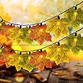 Abeja Fall Tricolor Autumn Maple Leaves Decoration Lights, 13.5FT Plug in Orange Yellow Green Maple Leaf String Lights with 35 LED Mini Bulbs for Thanksgiving Day Home Party Decor