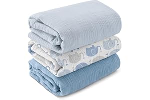 GLLQUEN BABY Lot de 3 couvertures d'emmaillotage en mousseline pour garçons et filles, couvertures de réception de nouveau-né