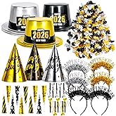 Atonofun 2026 New Years Eve Party Supplies for 20 Guests, 48 Pcs New Year Eve Party Hats and Horns, Headband, Tattoos, Blowouts, Leis 2026 New Year Party Favors