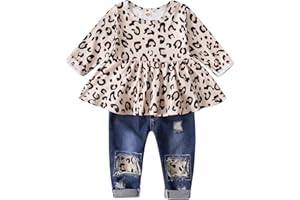 XUANHAO Baby Girl Clothes 12 18 24 Months Outfits For Infant Toddler Denim Girls' Clothing Ruffle Top Ripped Jeans Pant Sets