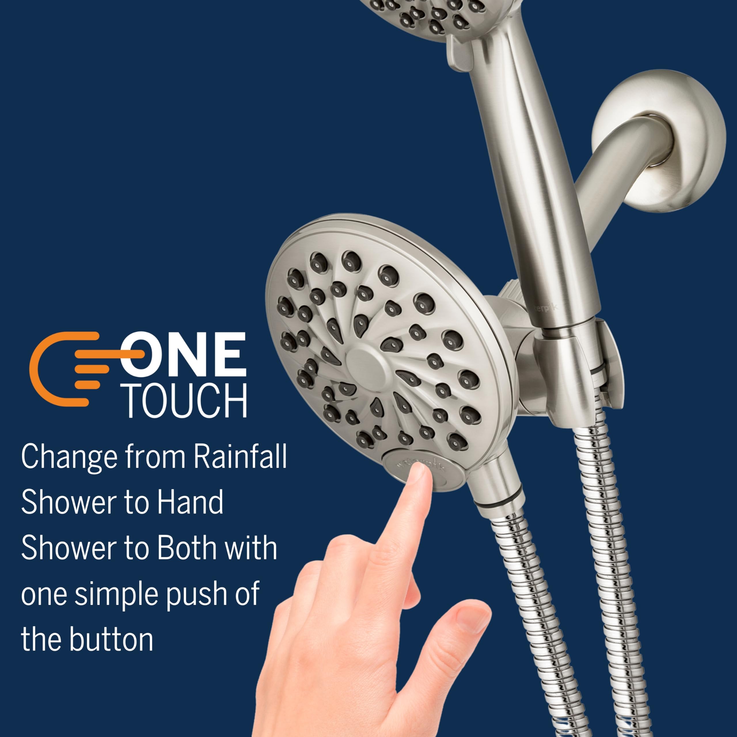 Waterpik One-Touch Dual 2-in-1 Shower System With Rain Shower Head and 7-Mode Hand Held Shower Head, Brushed Nickel XPB-139E-769ME