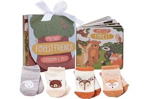 Tickle & Main Registry Gift Set - 5 Pieces, Forest Friends, 0-12 Months - Baby Socks Newborn & Hello Forest Board Book - Newborn Set, Gender Neutral
