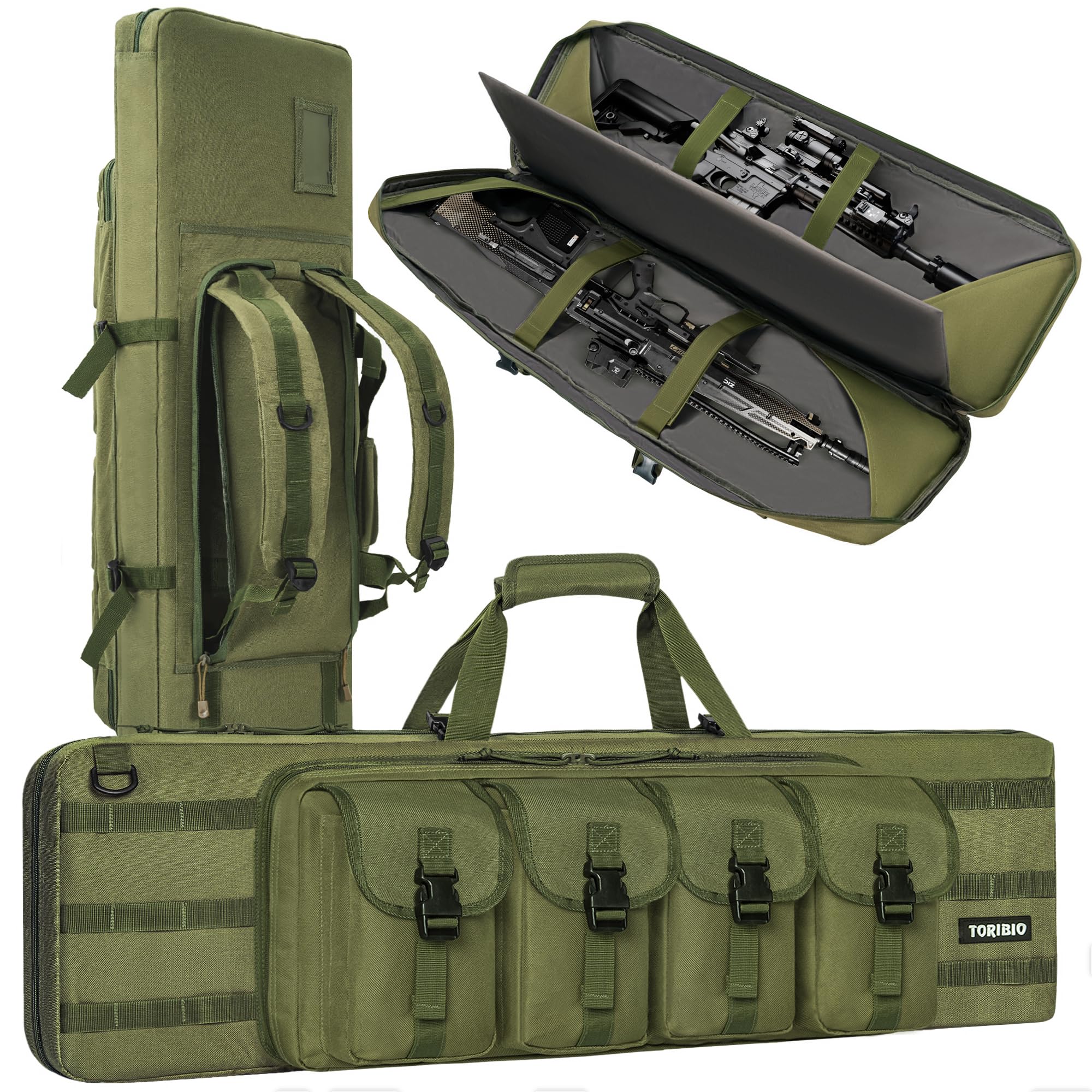 Photo 1 of TORIBIO Double Rifle Case Soft Bag 36" Gun Case Tactical for Rifle Pistol Firearm Storage, Transportation and Hunting Shooting Range, Rifle Backpack, Green