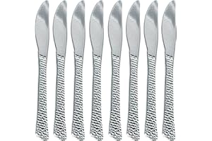 SMARTY HAD A PARTY Kaya Shiny Metallic Silver Hammered Disposable Plastic Knives (Pack of 20) - Durable & Stylish Design - Perfect for Parties & Entertaining