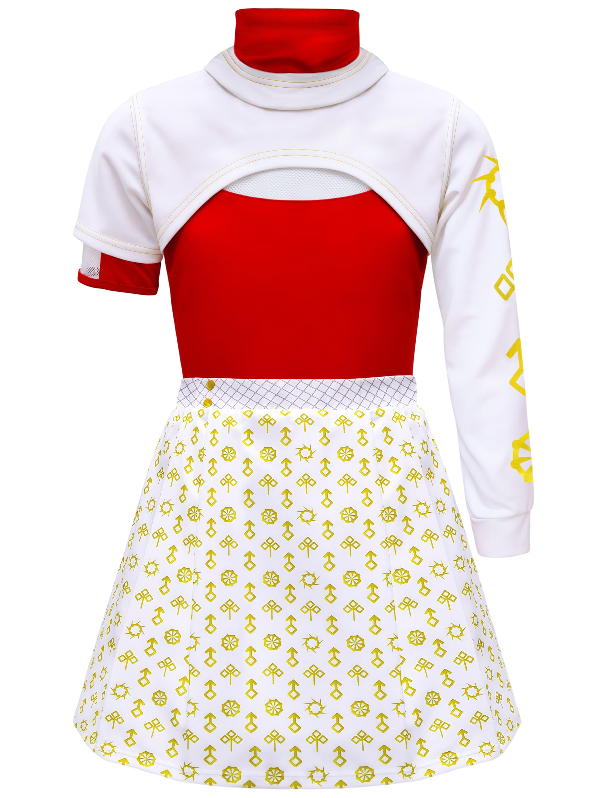 Photo 1 of Iowillar Zombies Costume for Kids Girls Character Cheerleader Cosplay Mesh Top Skirt Dress Hooded Coat 3PCS Uniform Outfits
