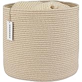 XUANGUO Cotton Rope Basket For Girls Boys Kids 16”X14” Baby Laundry Basket Nursery Bin Round Woven Baskets Organizer For Stor